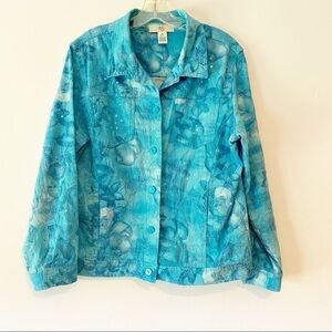 Ios Cotton Blend Jacket Teal Blue Sequins Medium